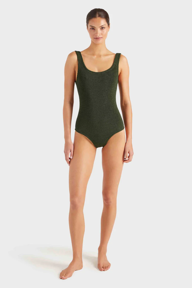 Coverage Square Neck Swim Metallic Khaki