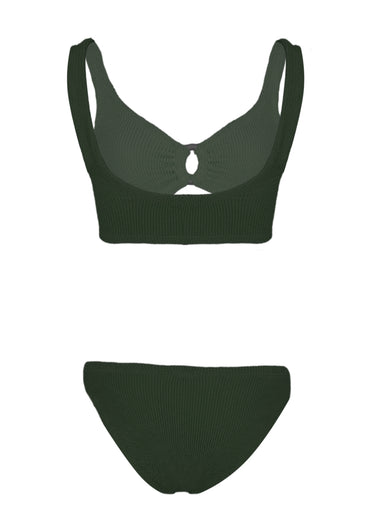 Julia Bikini Fabric Covered Hoops Metallic Khaki