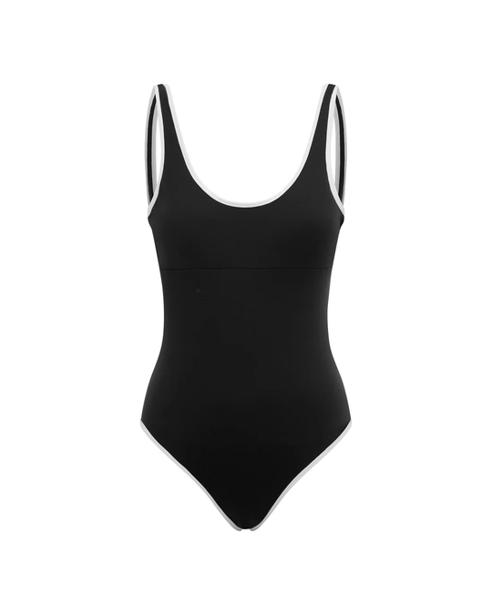 Backless Duo One Piece Black and White Contrast