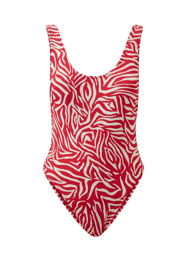 Cheeky One Piece Swimsuit in Red Zebra Print
