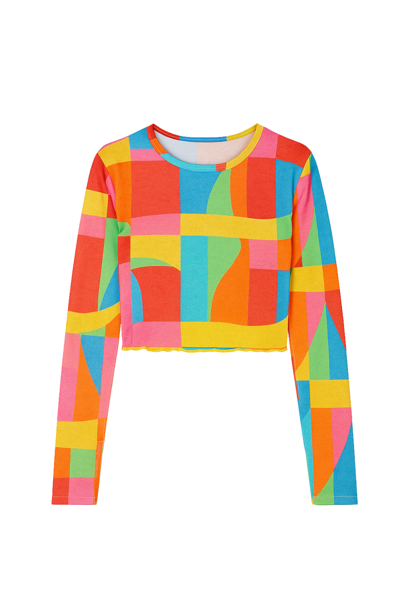Multi Coloured Long Sleeve Crop Top