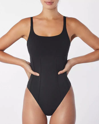 Designer Black One Piece Swimsuit with Low Back - One Piece