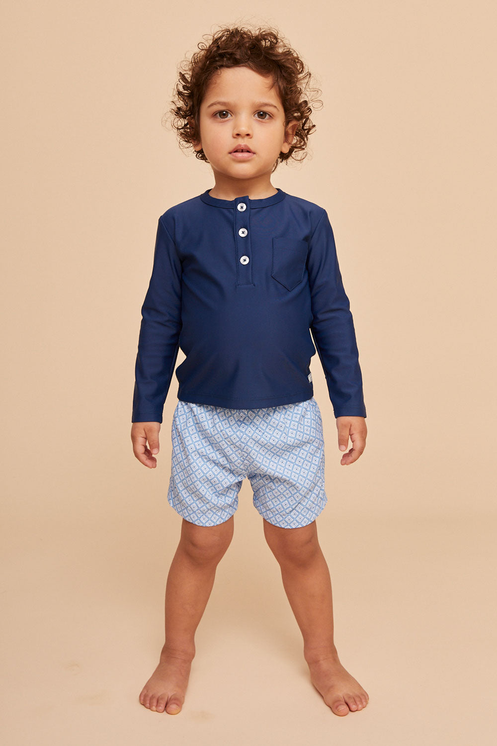 Load image into Gallery viewer, Boys Swimshorts Sky Blue Geo
