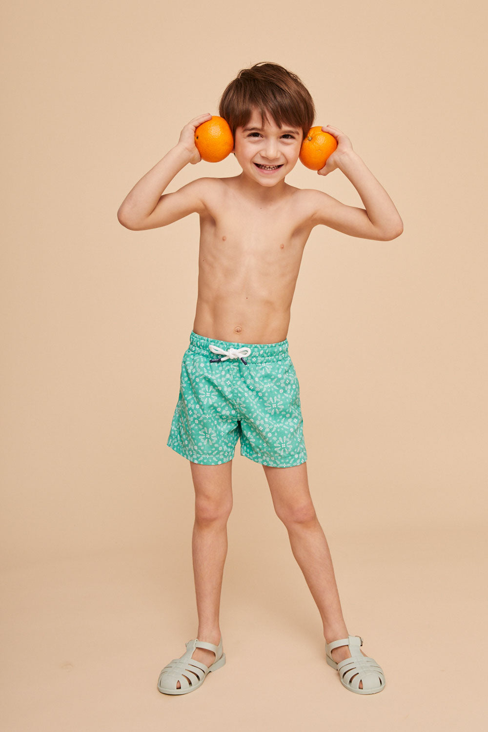 Load image into Gallery viewer, Boys Swimshorts Mint Bandana
