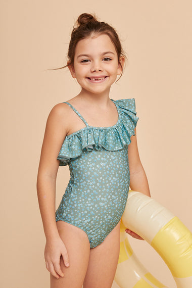 Girls One Piece Kaki Flowers