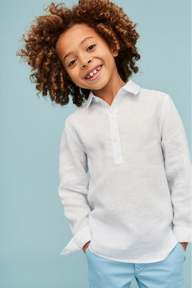 Kaftan Linen Shirt Light Blue Stripes