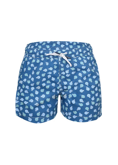 Boy Swim Short Light Navy Puffer Fish