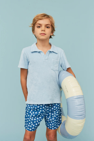 Boy Swim Short Light Navy Puffer Fish