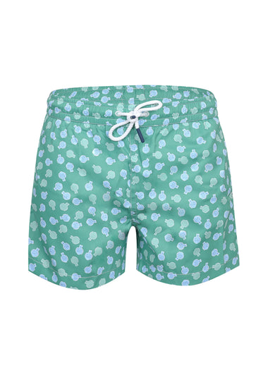 Boy Swim Short Sage Green Puffer Fish
