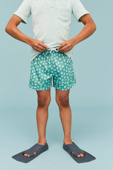 Boy Swim Short Sage Green Puffer Fish