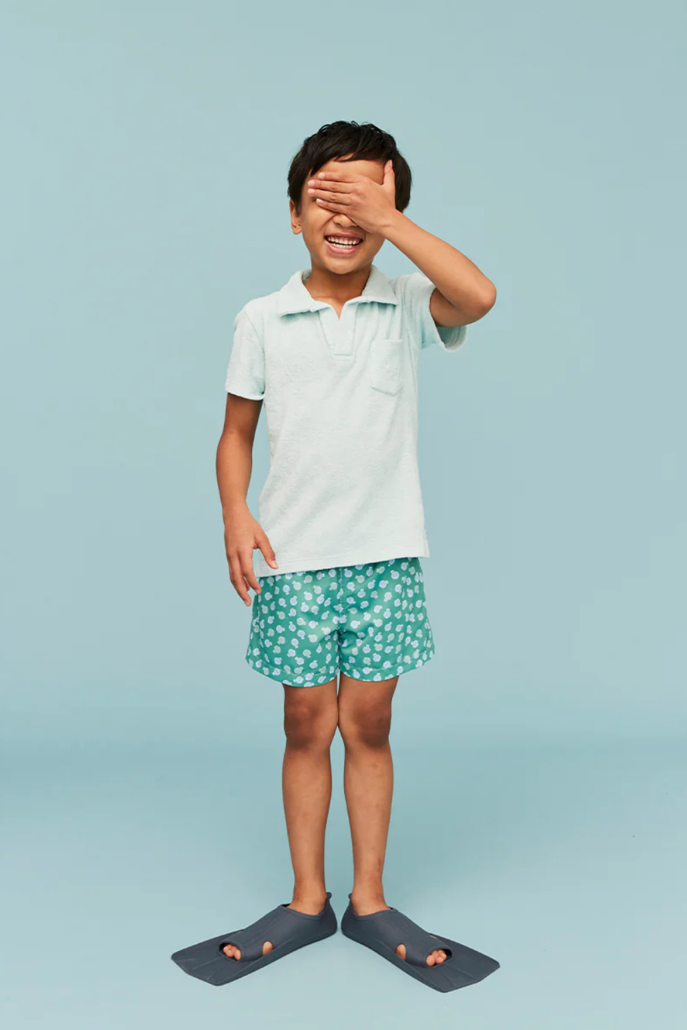 Load image into Gallery viewer, Boy Swim Short Sage Green Puffer Fish
