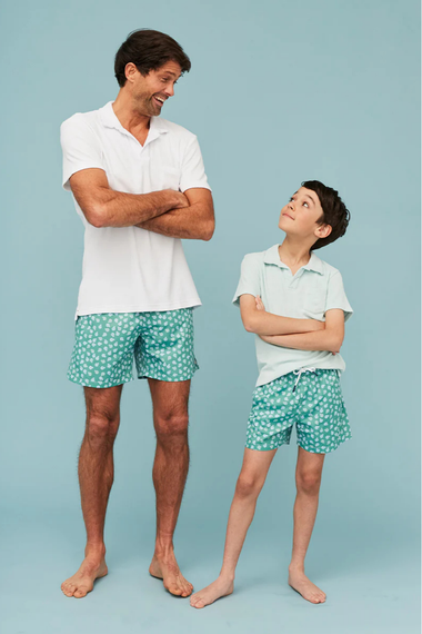 Boy Swim Short Sage Green Puffer Fish