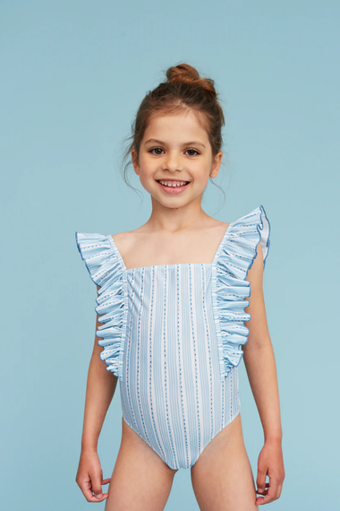 Girl Swimsuit Stripes Blue