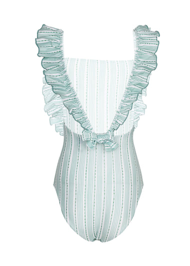 Girl Swimsuit Stripes Green