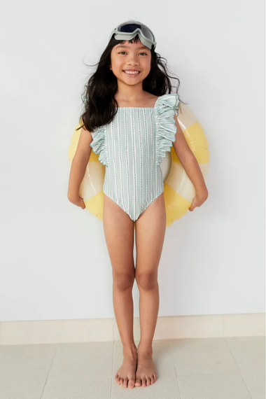 Girl Swimsuit Stripes Green