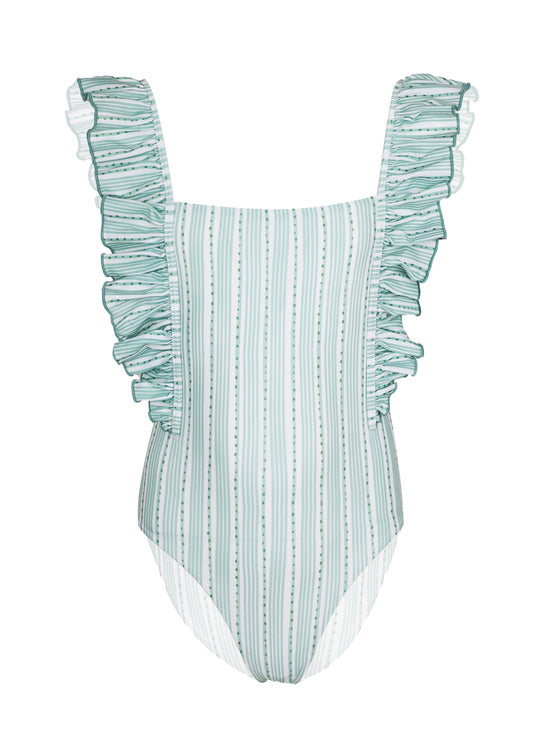 Girl Swimsuit Stripes Green