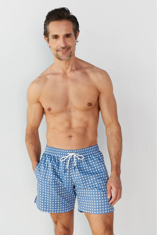 Men Swim Short Geo Blue