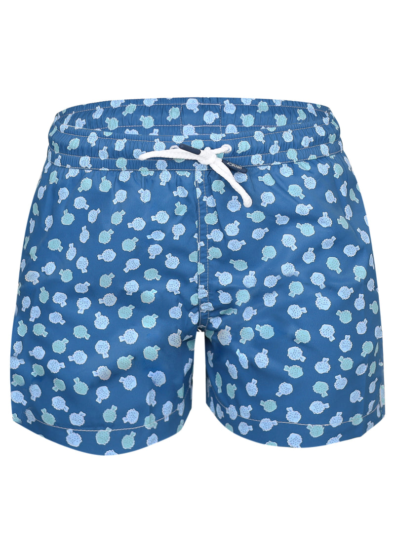 Men Swim Short Light Navy Puffer Fish