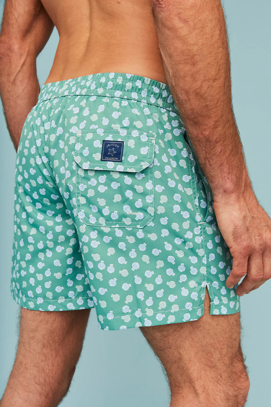 Load image into Gallery viewer, Men Swim Short Sage Green Puffer Fish
