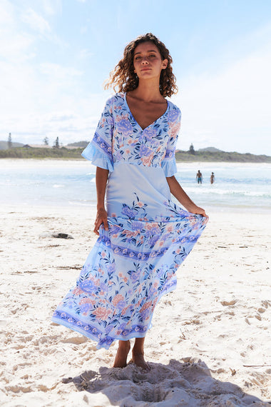 Heaven Print Bloom Maxi Dress Light Blue - Dress