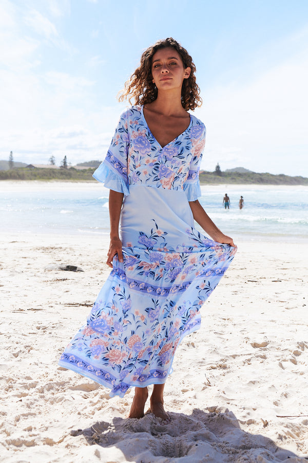 Load image into Gallery viewer, Heaven Print Bloom Maxi Dress Light Blue - Dress
