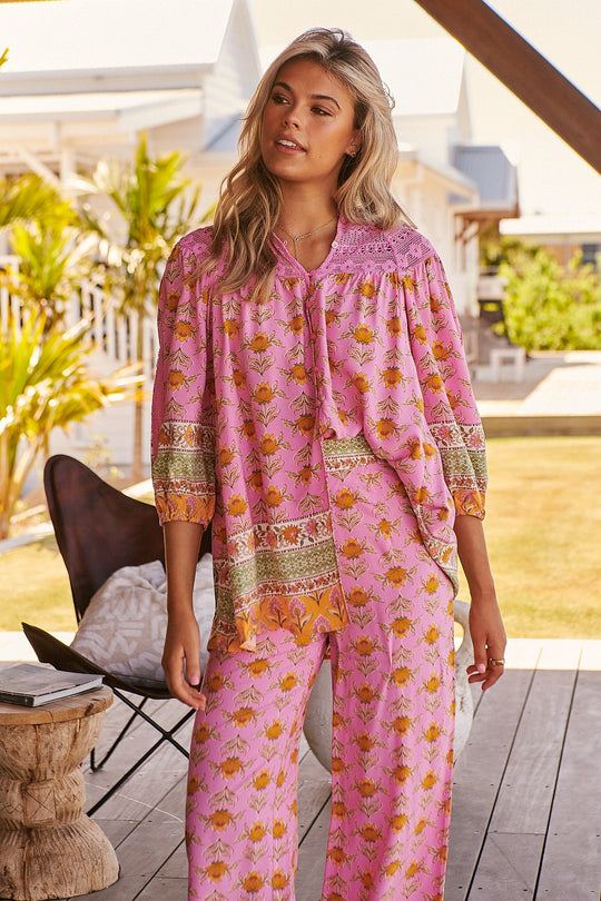 Blushing Meadow Print Florence Blouse - Top