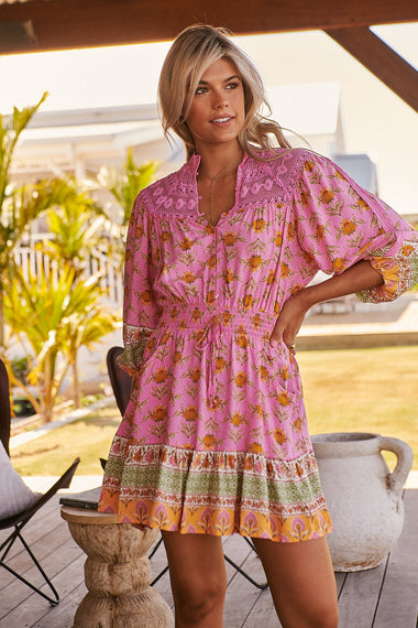 Blushing Meadow Print Olivia Mini Dress - Dress