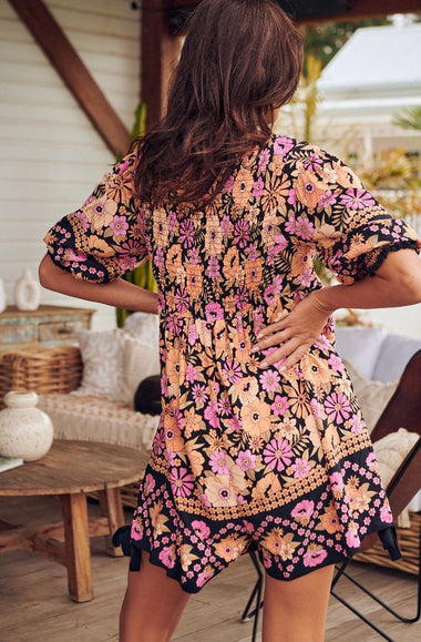 Apricot Blossom Print Roses Playsuit - Playsuit