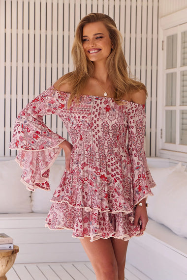 Ruby Red Print Primrose Mini Dress - Dress