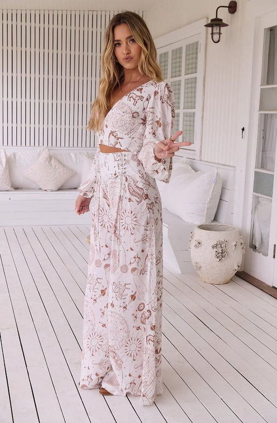 White Astrid Print Opal Pant - Bottoms