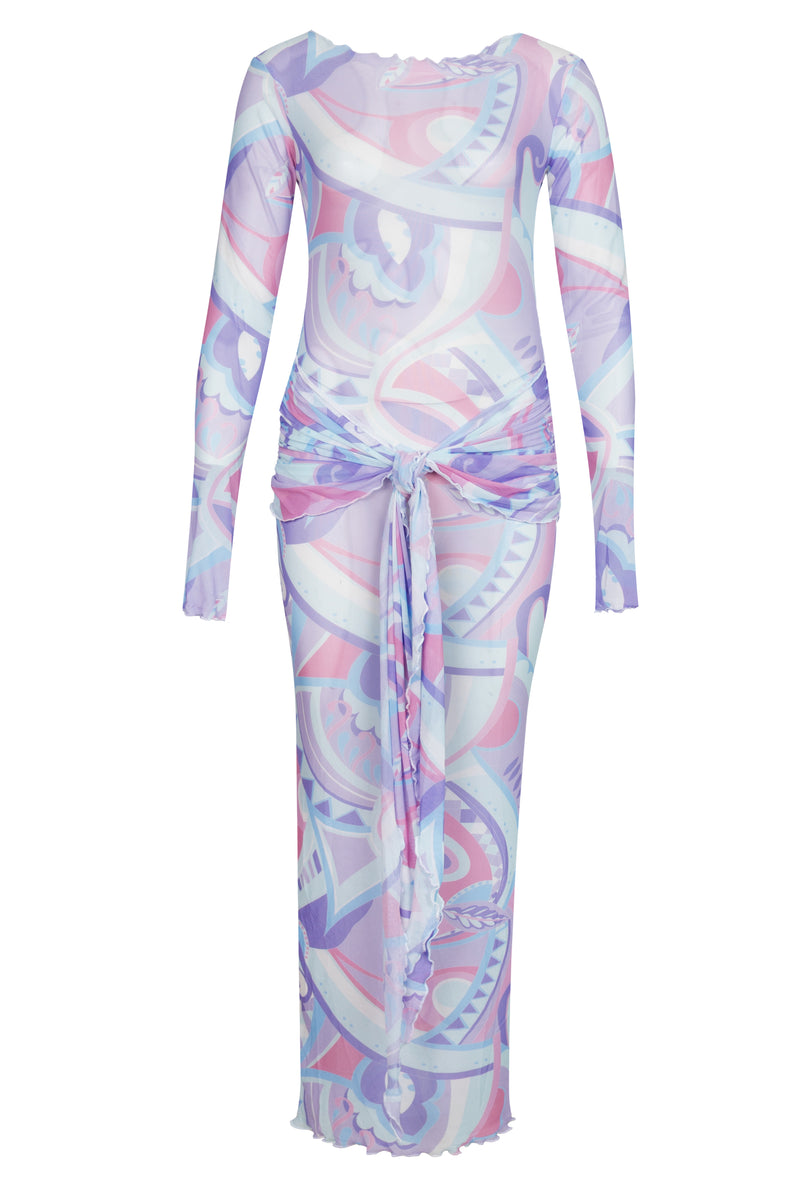 Mesh Tie Dress Blue/Lilac