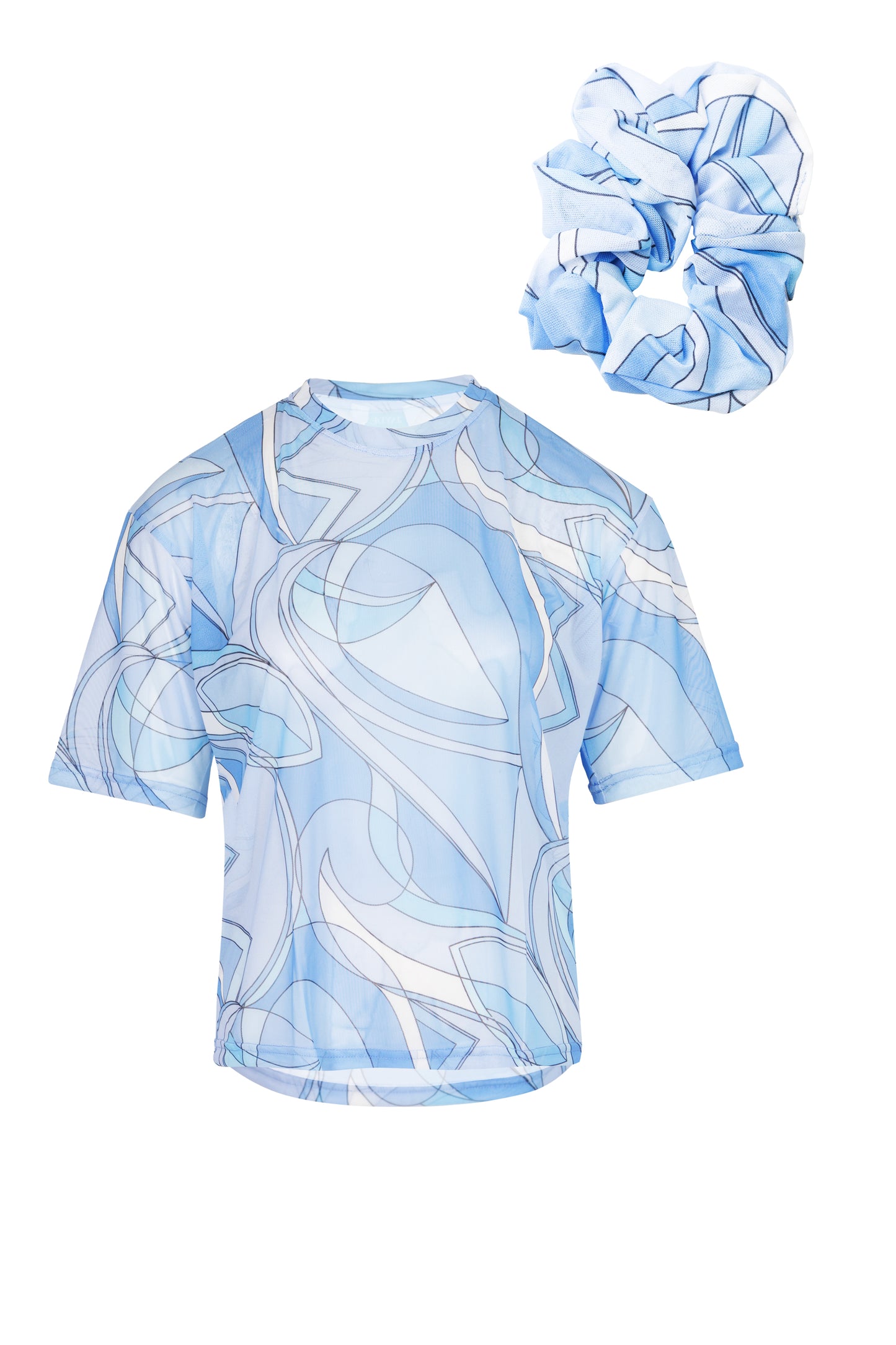 Load image into Gallery viewer, Mesh T-Shirt and Scrunchie Blue
