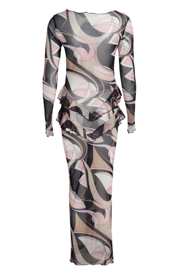 Mesh V Frill Dress Black Nude