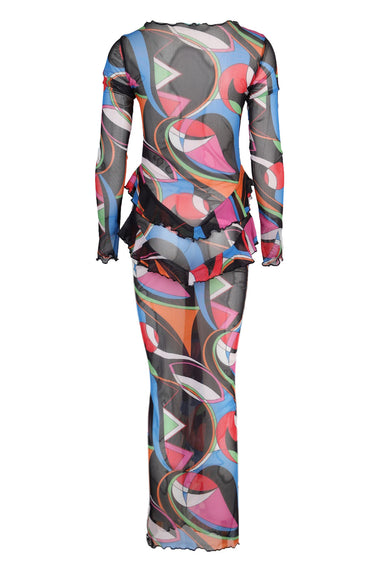 Mesh V Frill Dress Black Multi