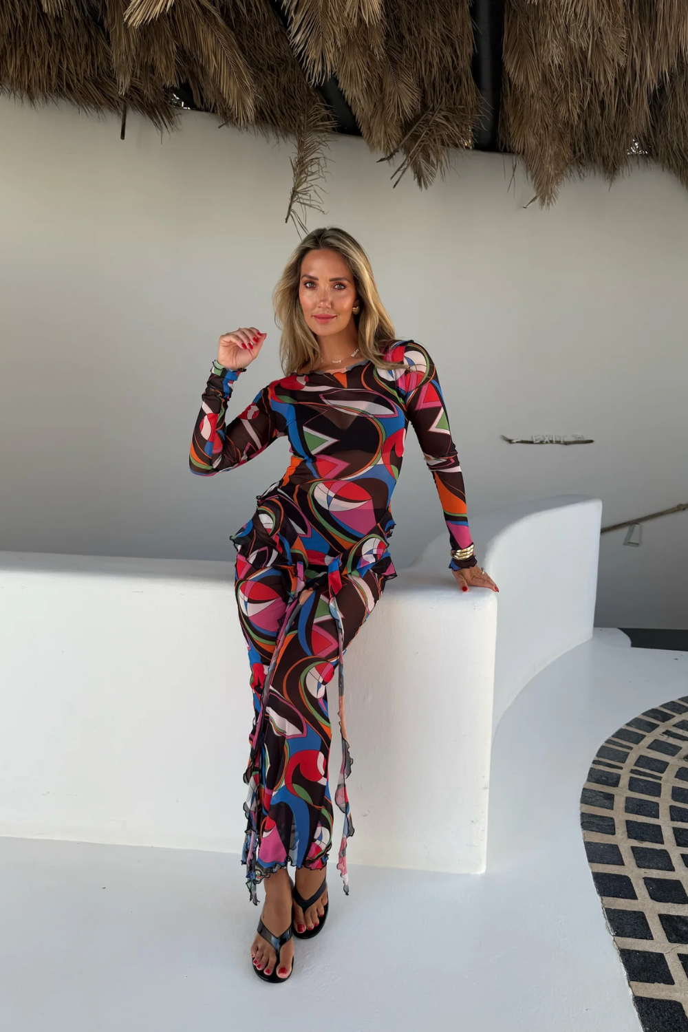 Load image into Gallery viewer, Mesh V Frill Dress Black Multi
