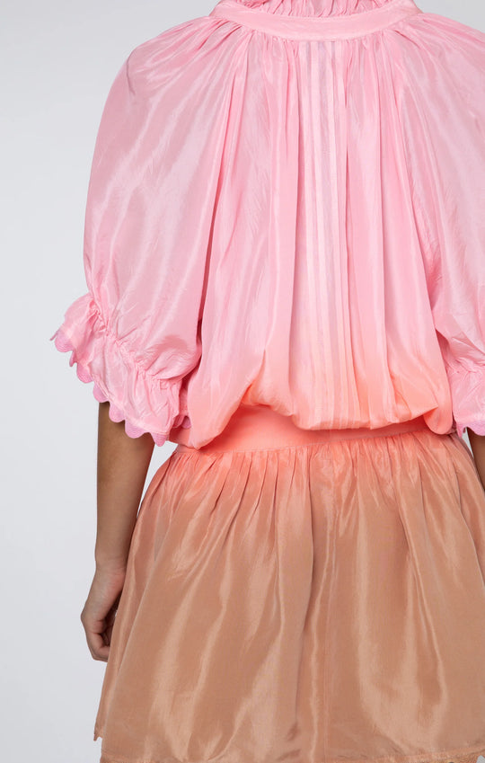 Ombre Dyed Blouson Dress With Ric Rac Trim Coral - Dress
