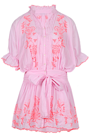 Blouson Dress with Butterfly Embroidery Petal Pink/Candy