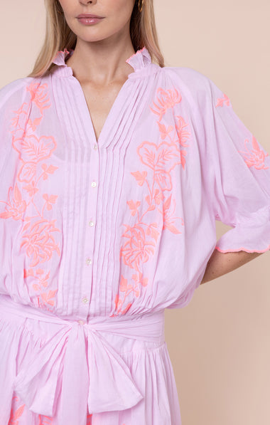 Blouson Dress with Butterfly Embroidery Petal Pink/Candy