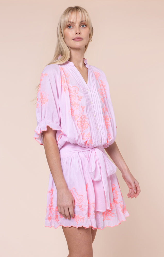 Load image into Gallery viewer, Blouson Dress with Butterfly Embroidery Petal Pink/Candy
