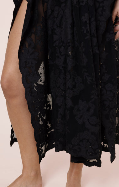 Net Kimono with Bow Embroidery Black
