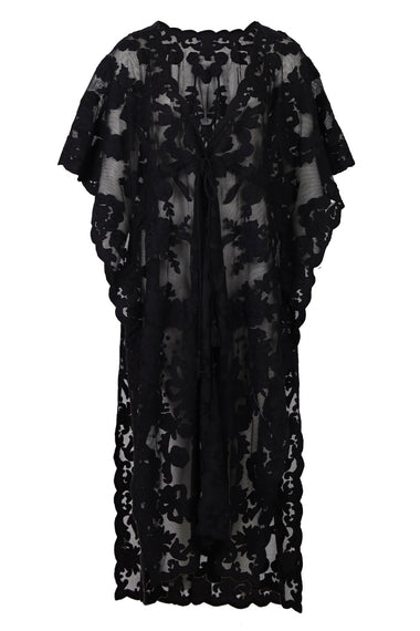 Net Kimono with Bow Embroidery Black