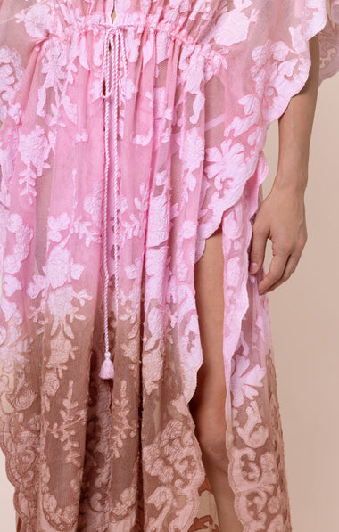 Net Kimono with Bow Embroidery Ombre Ballet/Pink/Bronze