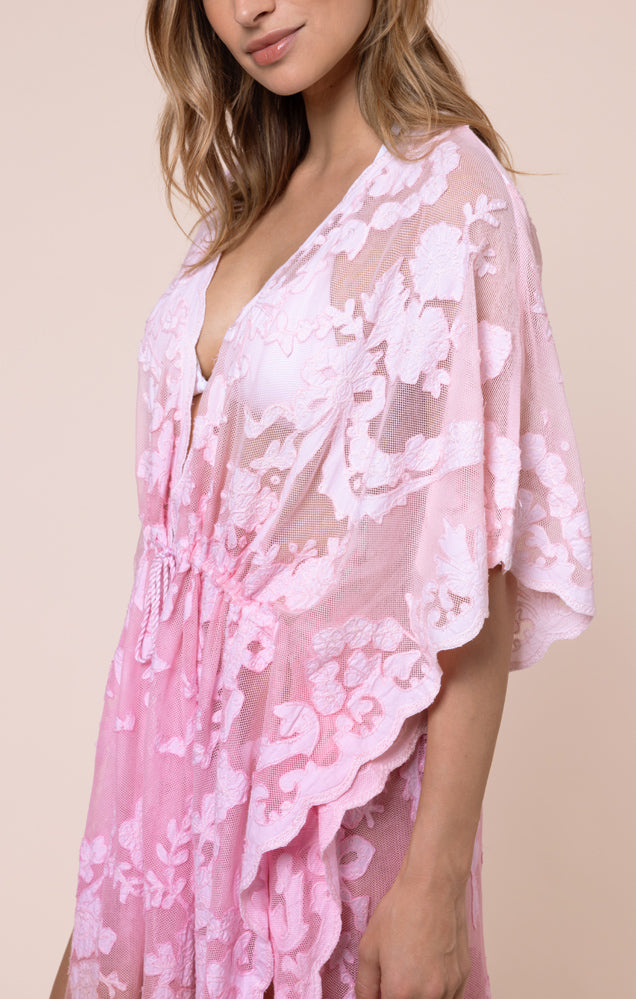Load image into Gallery viewer, Net Kimono with Bow Embroidery Ombre Ballet/Pink/Bronze
