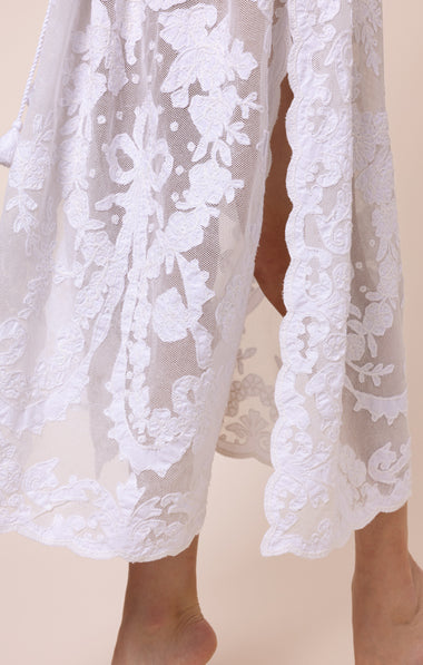 Net Kimono with Bow Embroidery White