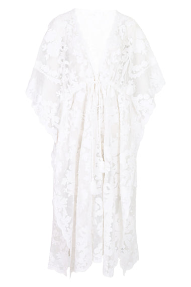 Net Kimono with Bow Embroidery White