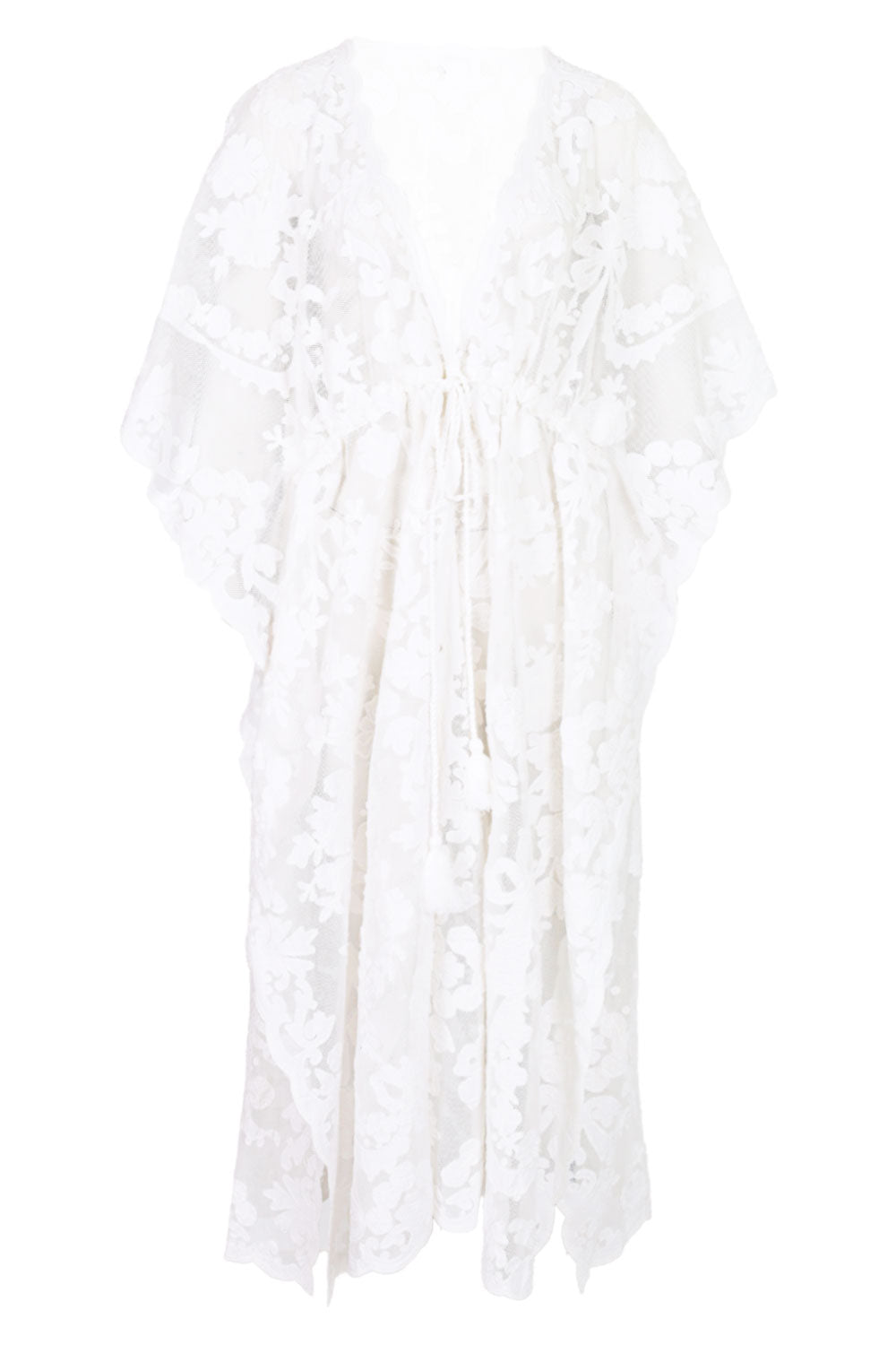 Load image into Gallery viewer, Net Kimono with Bow Embroidery White
