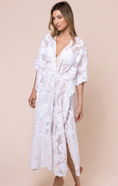 Net Kimono with Bow Embroidery White