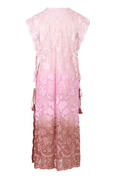 Net Narrow Poncho with Bow Embroidery Ombre Ballet/Pink/Bronze