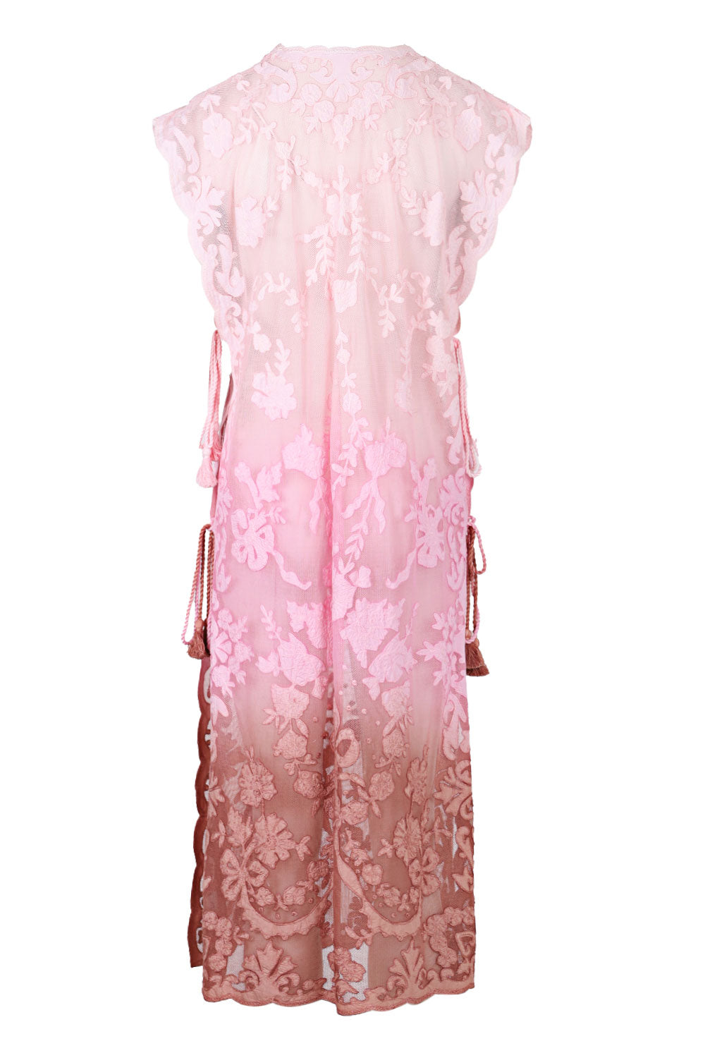 Load image into Gallery viewer, Net Narrow Poncho with Bow Embroidery Ombre Ballet/Pink/Bronze
