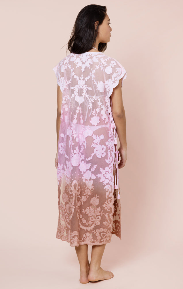 Load image into Gallery viewer, Net Narrow Poncho with Bow Embroidery Ombre Ballet/Pink/Bronze
